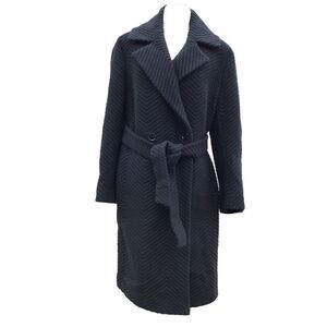 A-K-R-I-S Black Wrap Coat Overcoat Belted Chevron Design New Size 14